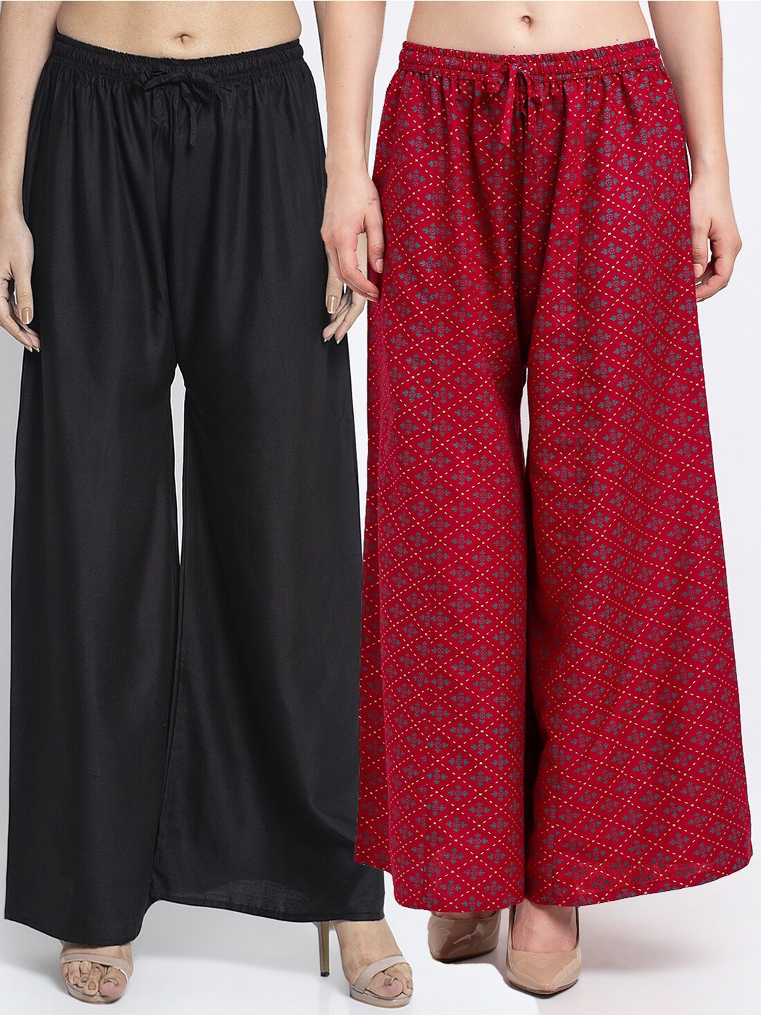 

Jinfo Women Pack Of 2 Black & Maroon Printed Ethnic Palazzos