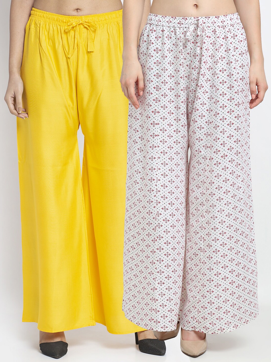 

Jinfo Women Yellow & White Pack of 2 Printed Flared Ethnic Palazzos