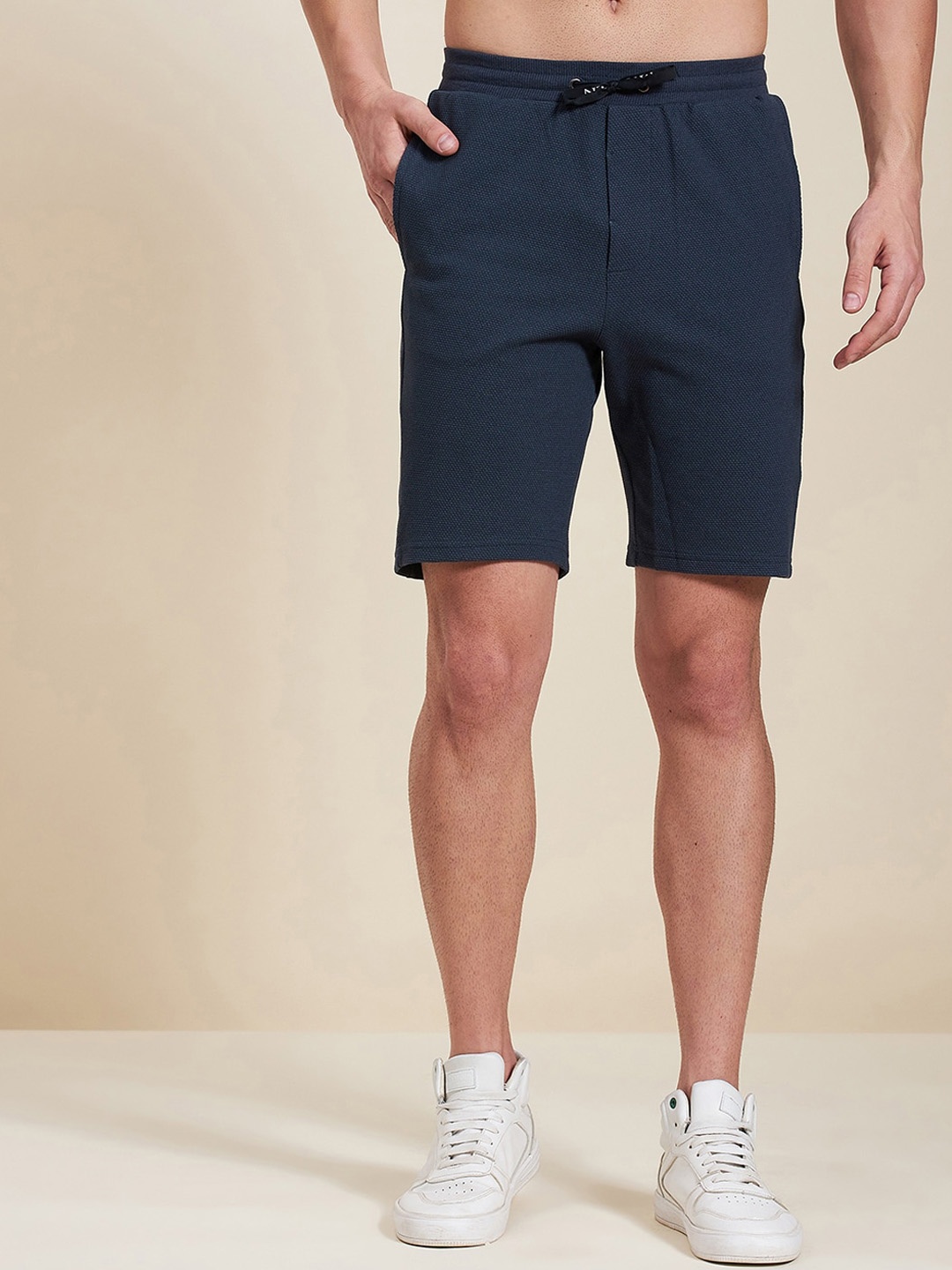 

MASCLN SASSAFRAS Men Navy Blue High-Rise Sports Shorts