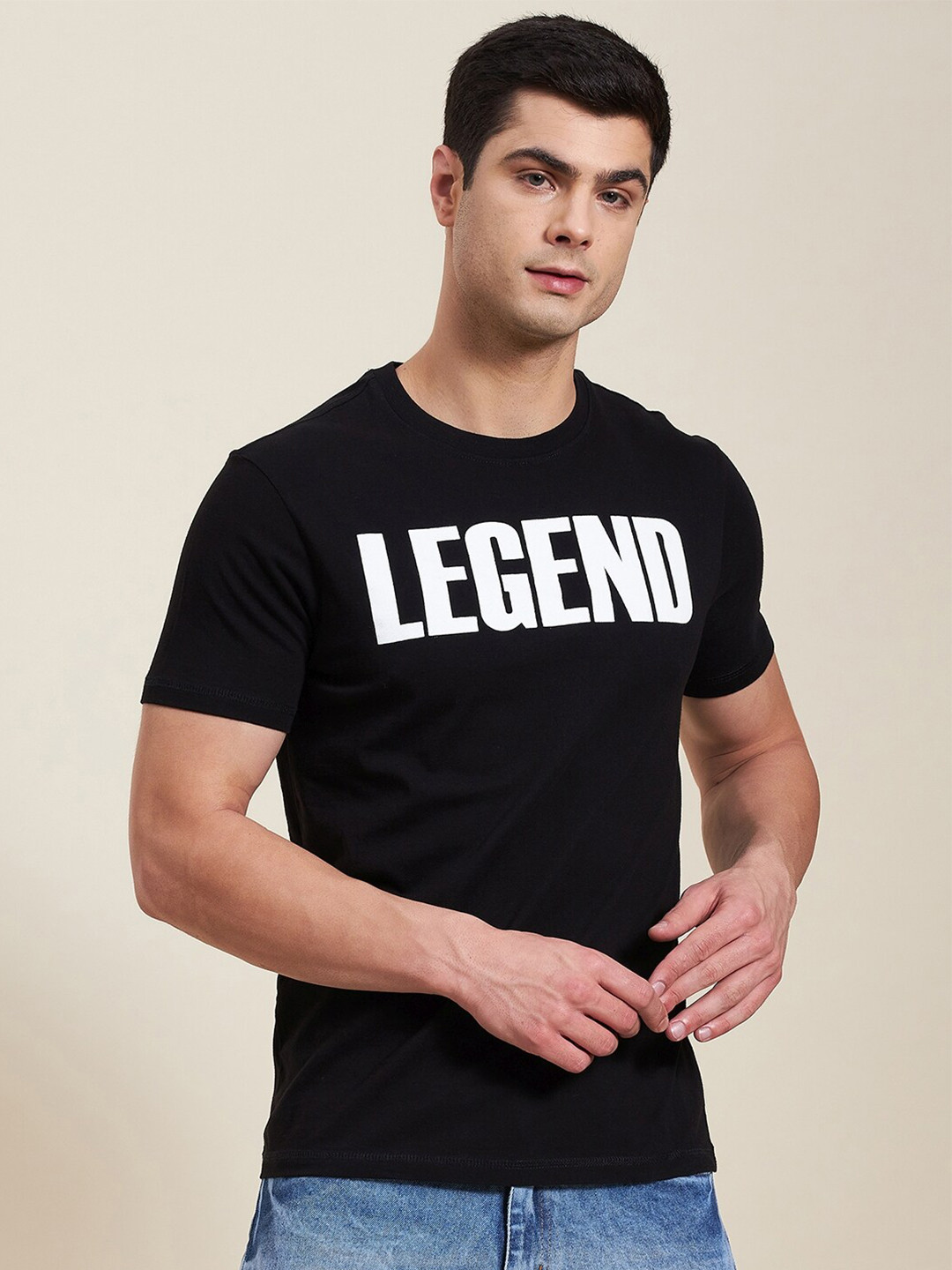 

MASCLN SASSAFRAS Men Black & White Printed Round Neck Cotton T-shirt
