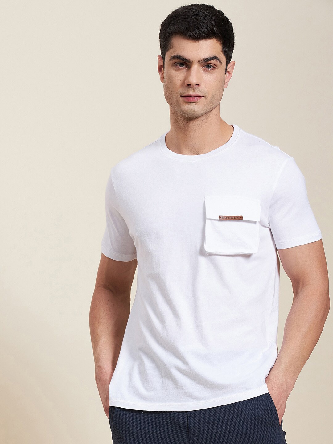 

MASCLN SASSAFRAS Men White Pocket Regular T-Shirt
