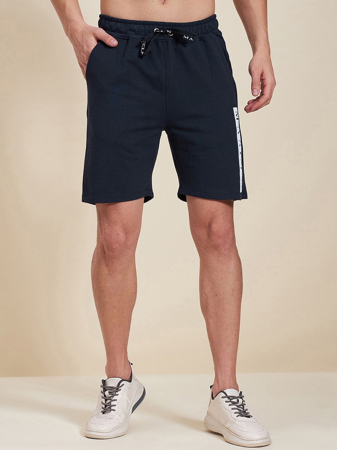 

MASCLN SASSAFRAS Men Navy Blue Solid Mid-Rise Regular Shorts