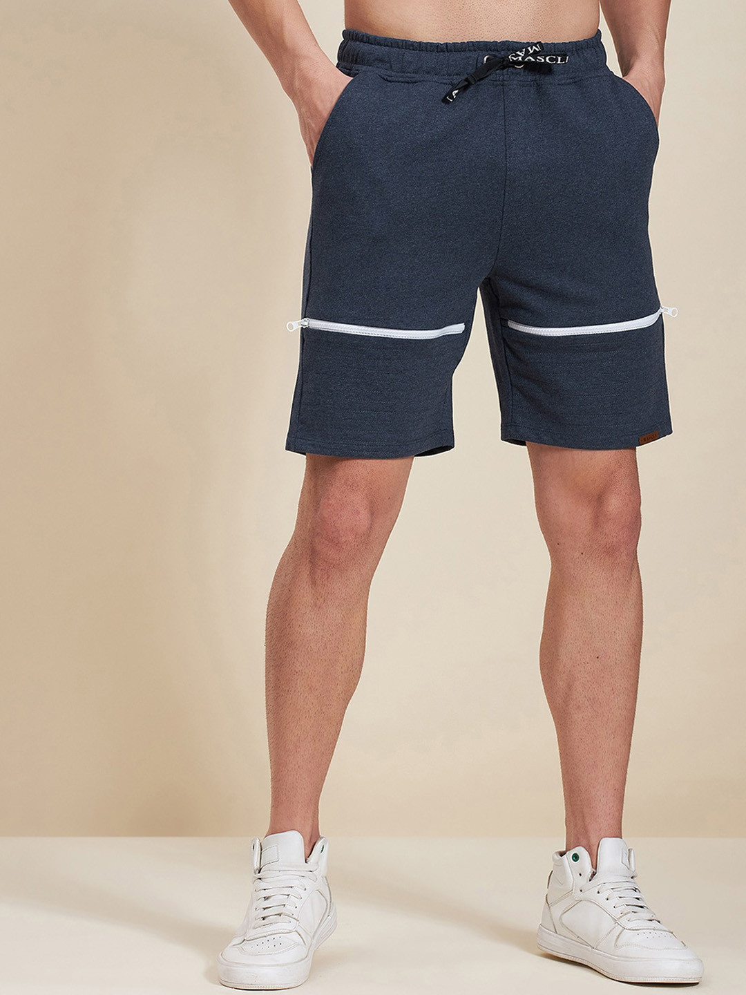 

MASCLN SASSAFRAS Men Navy Blue High-Rise Zipper Shorts