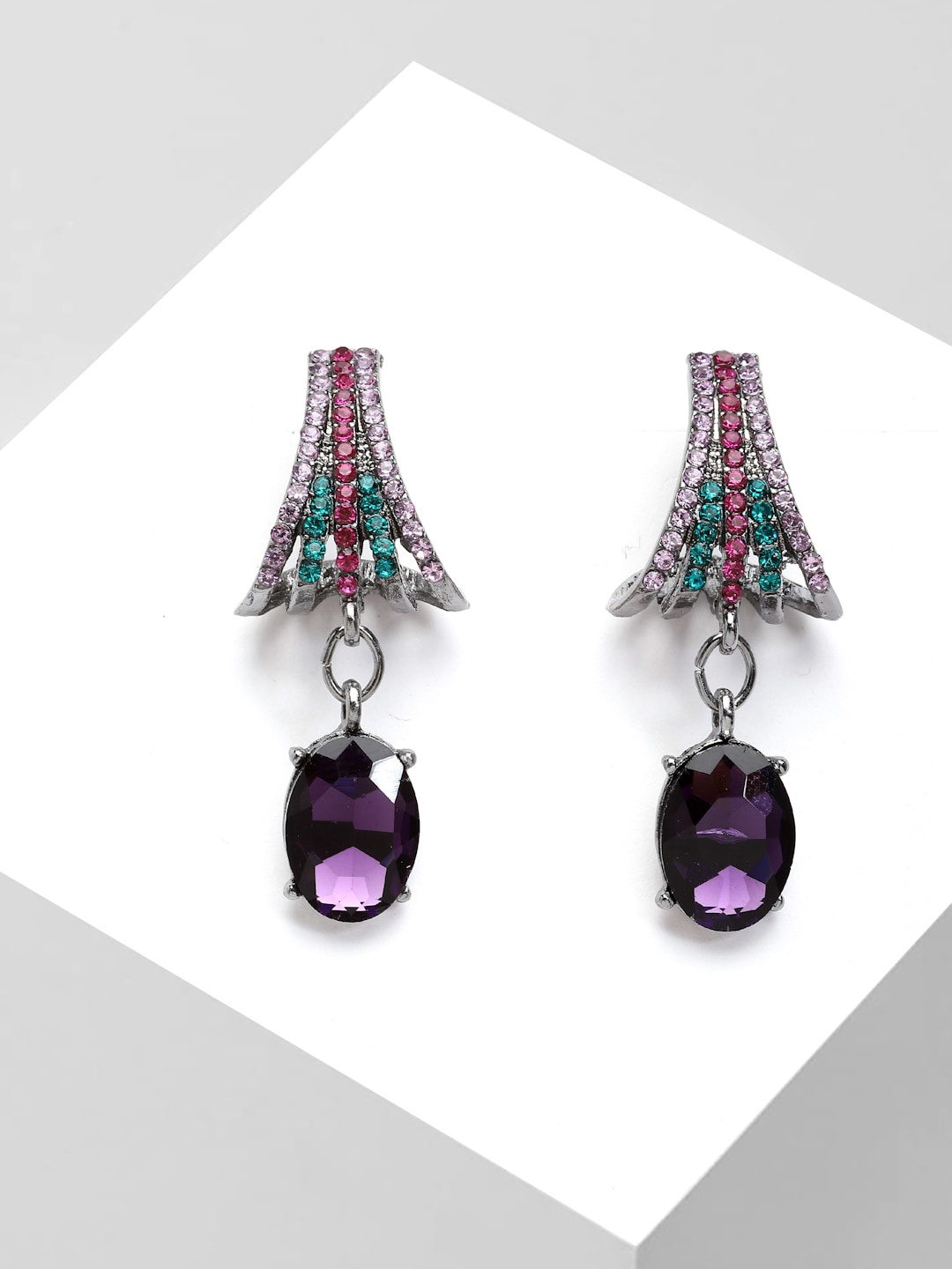 

AVANT-GARDE PARIS Silver-Plated Rhinestone Studded Contemporary Drop Earrings
