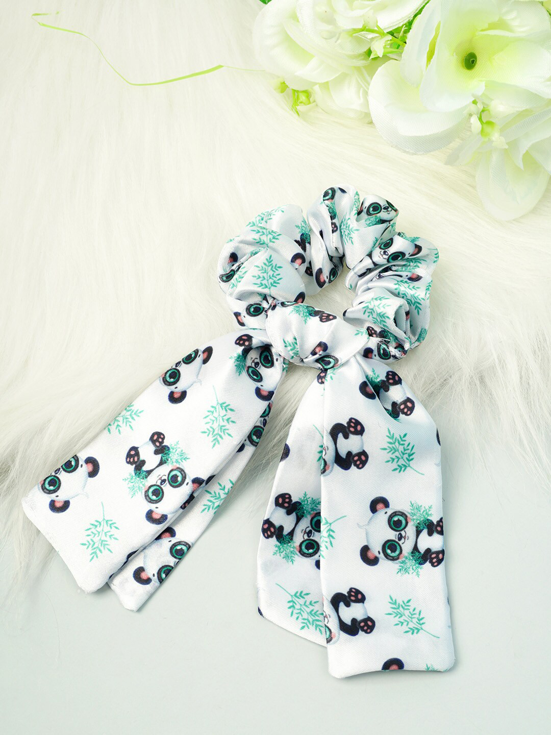 

Ferosh Women White & Blue Panda Tail Scrunchie