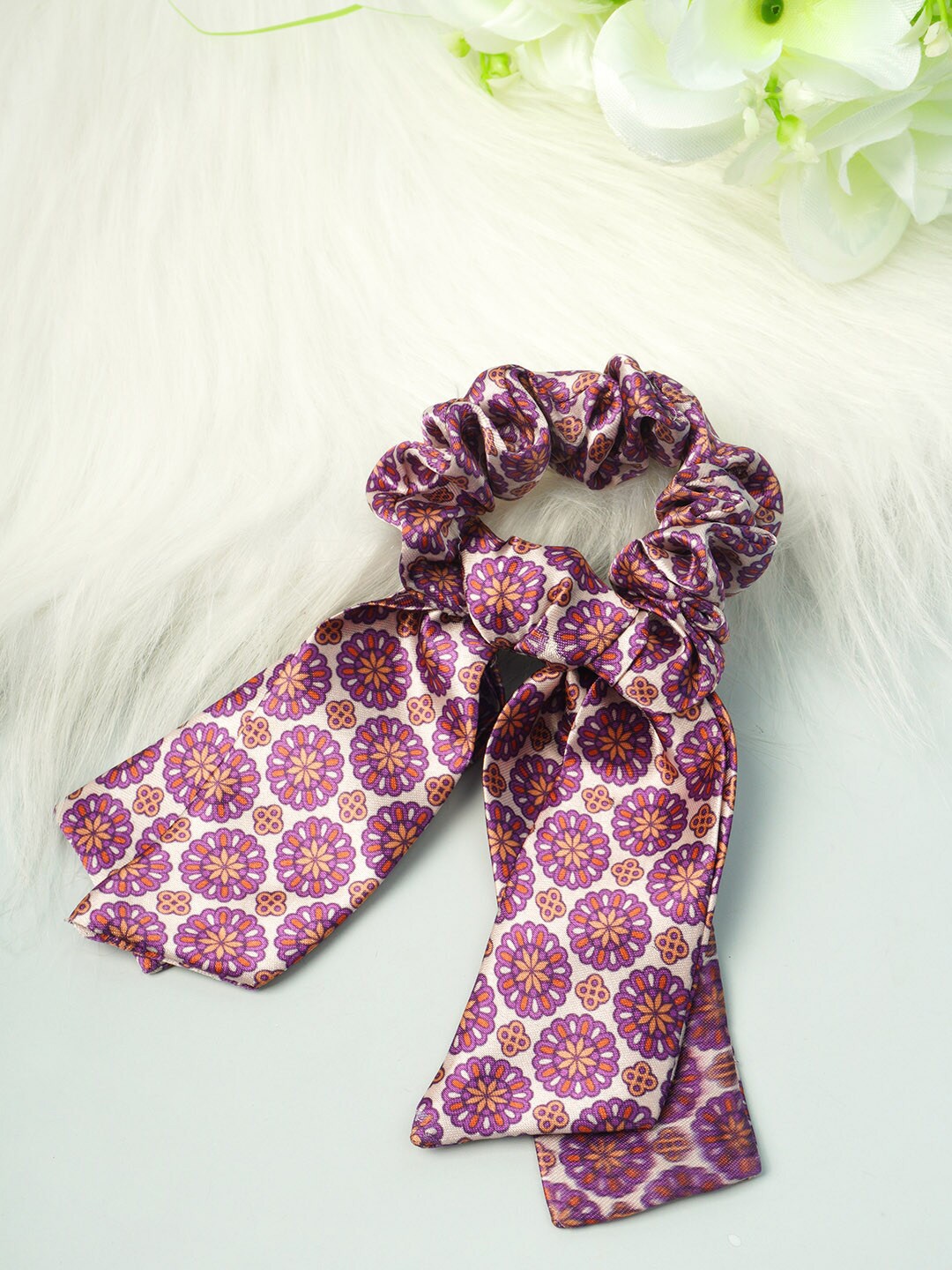 

Ferosh Women Pink & Cream-Coloured Flower Printed Tail Scrunchie