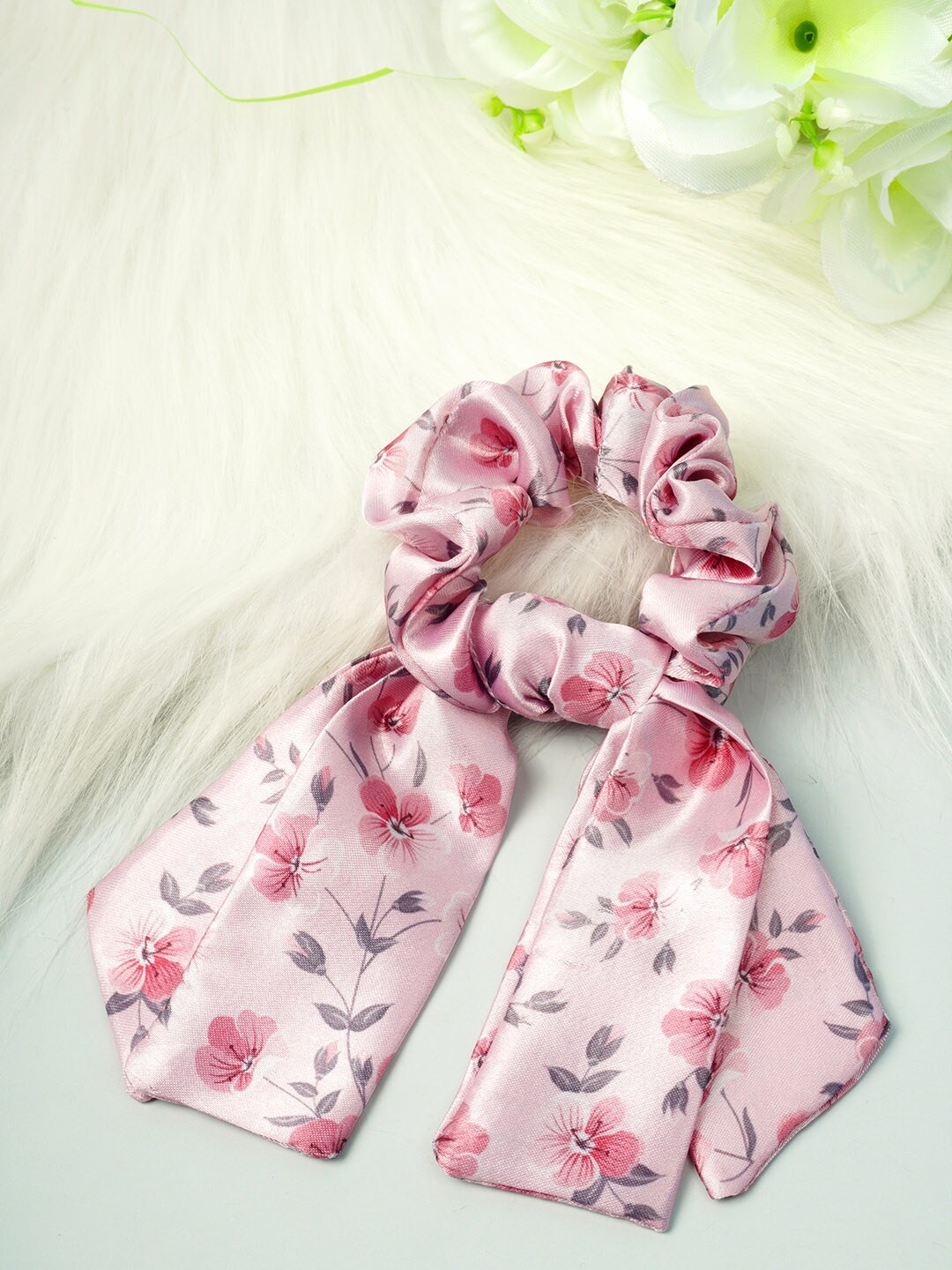 

Ferosh Women Pink & Grey Floral Tail Scrunchie