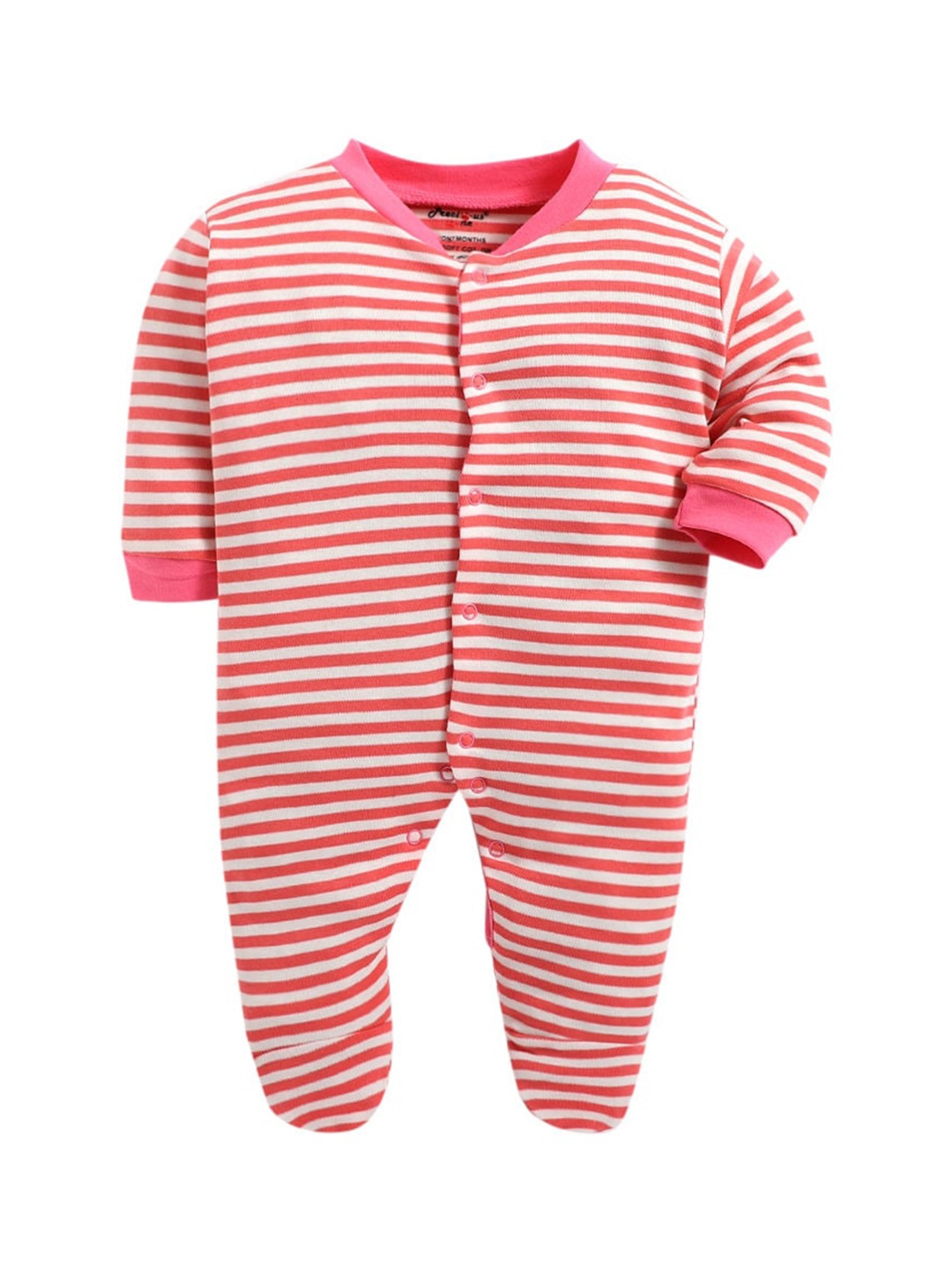 

The Magic Wand Infants White & Pink Striped Cotton Sleepsuit