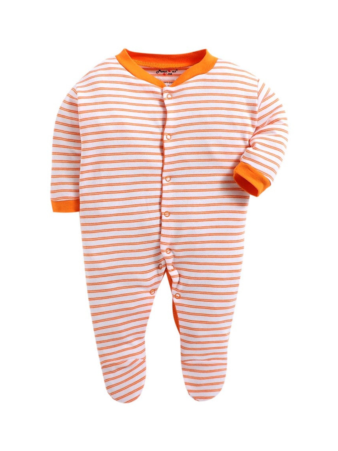 

The Magic Wand Infant Kids Orange & White Striped Cotton Sleepsuit
