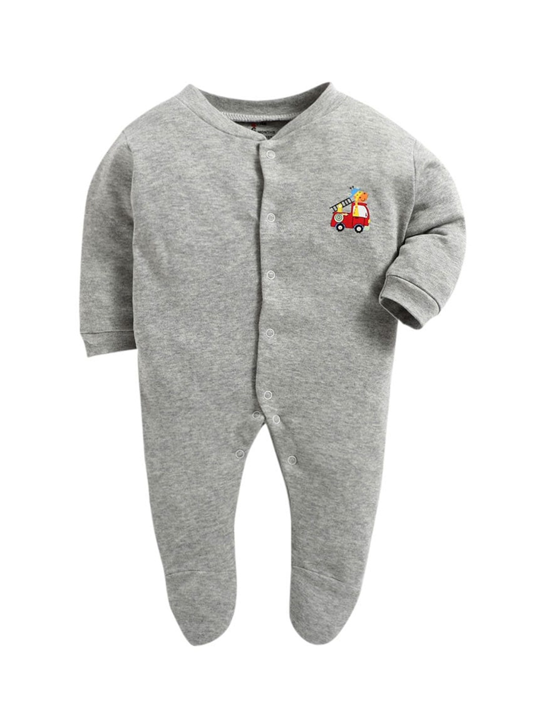 

The Magic Wand Infant Kids Grey Solid Cotton Sleepsuit