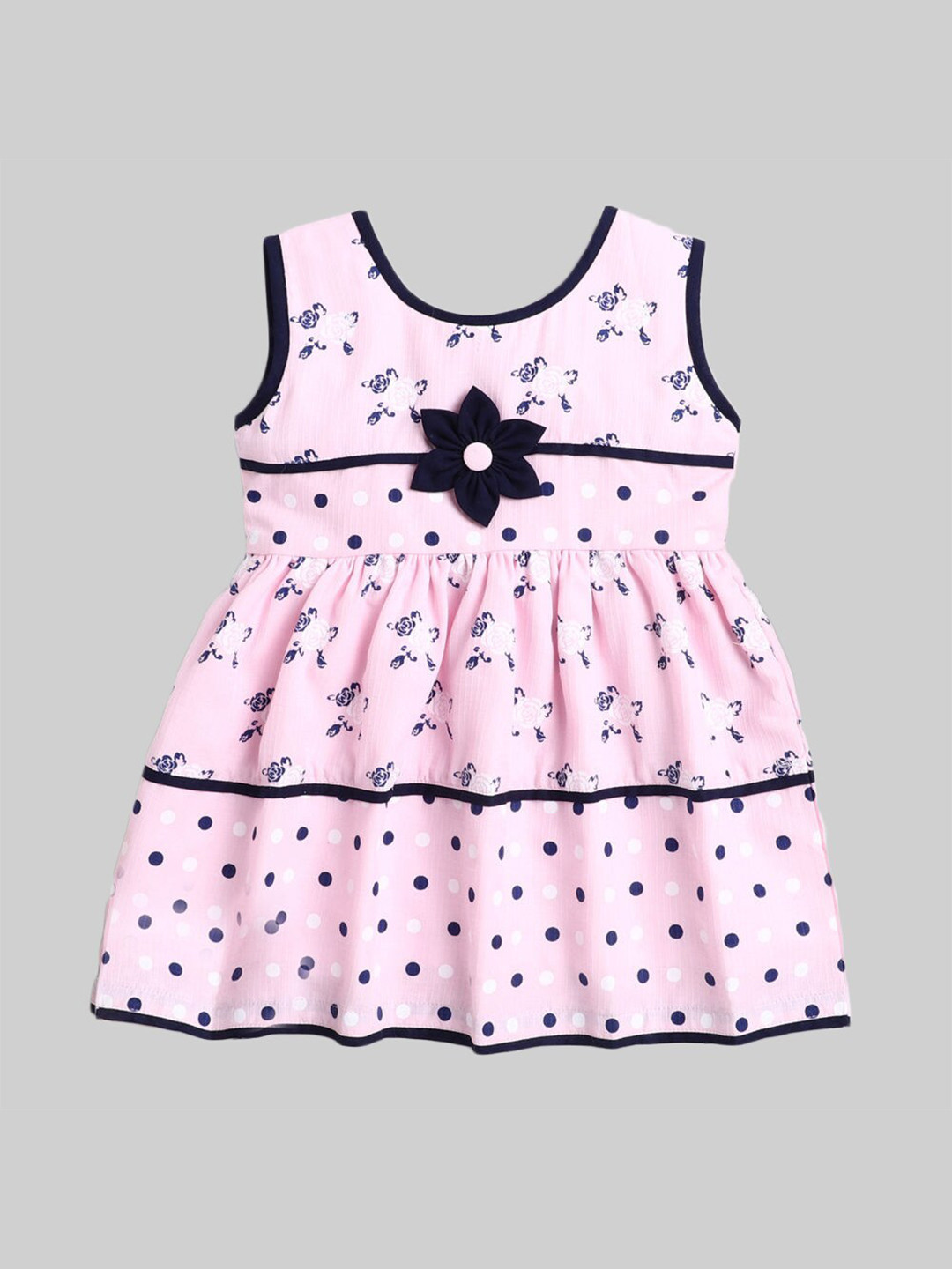 

The Magic Wand Girls Pink & Navy Blue Floral Cotton Dress
