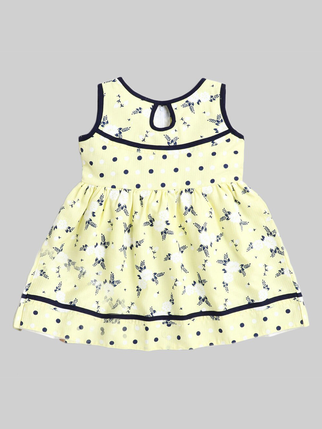 

The Magic Wand Girls Yellow & Navy Blue Keyhole Neck Cotton Dress