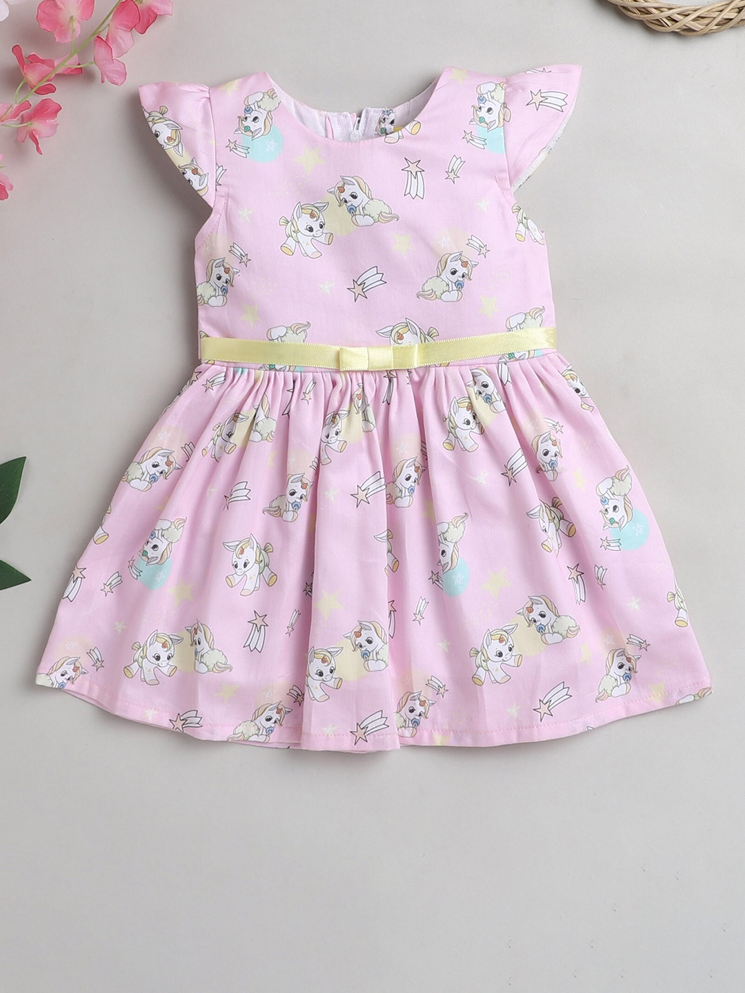 

The Magic Wand Girls Pink & White Unicorn Printed Fit & Flare Dress