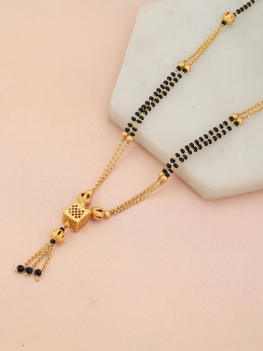 

KOLHA-BY CARLTON Women Black & Gold Plated Mangalsutra