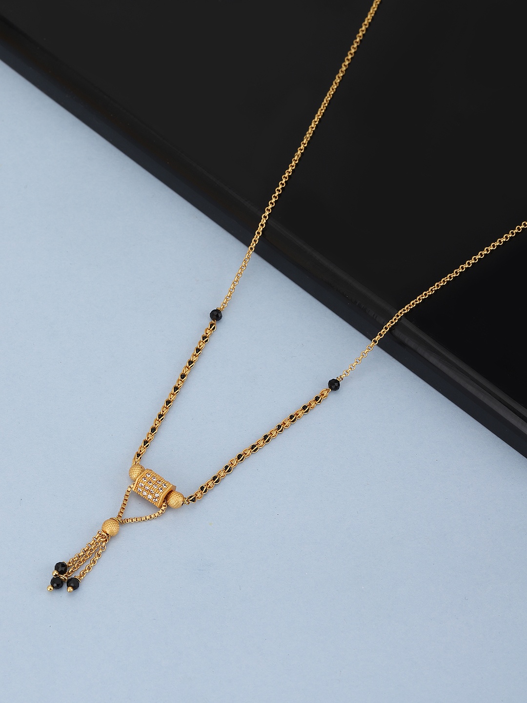 

KOLHA-BY CARLTON Women Gold-Plated Black Beaded Mangalstura