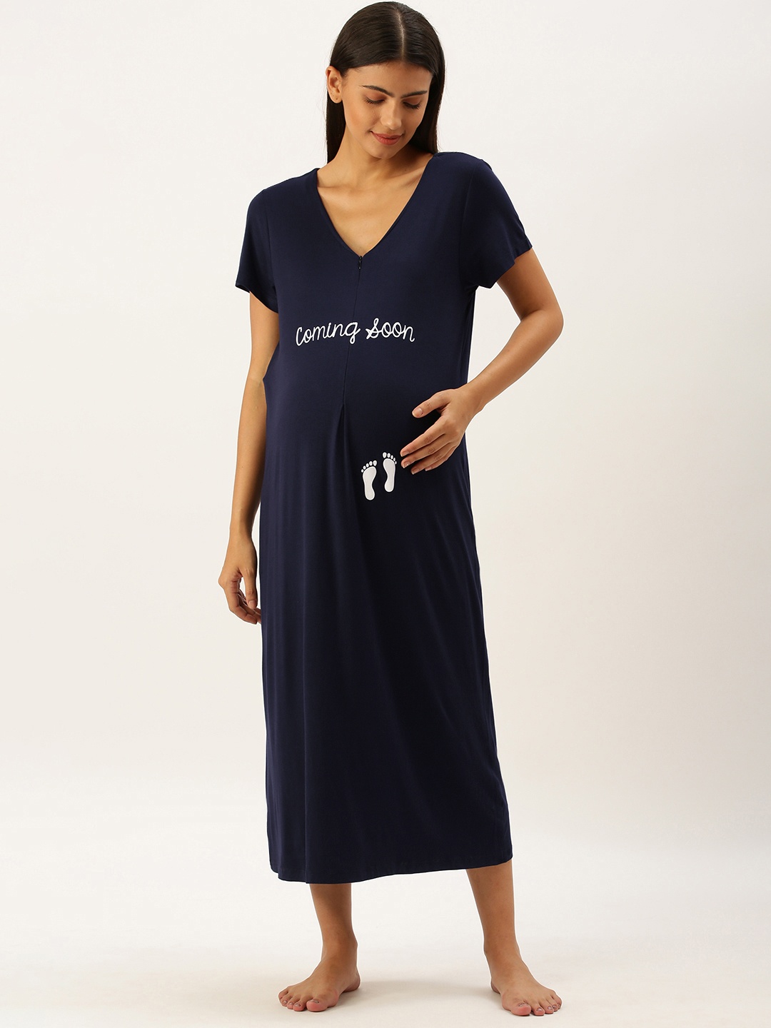 

Blush 9 Maternity Women Navy Blue Typography Printed Maternity Nightdress