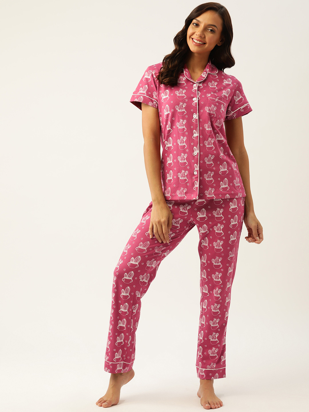 

Nite Flite Women Magenta Printed Cotton Night suit