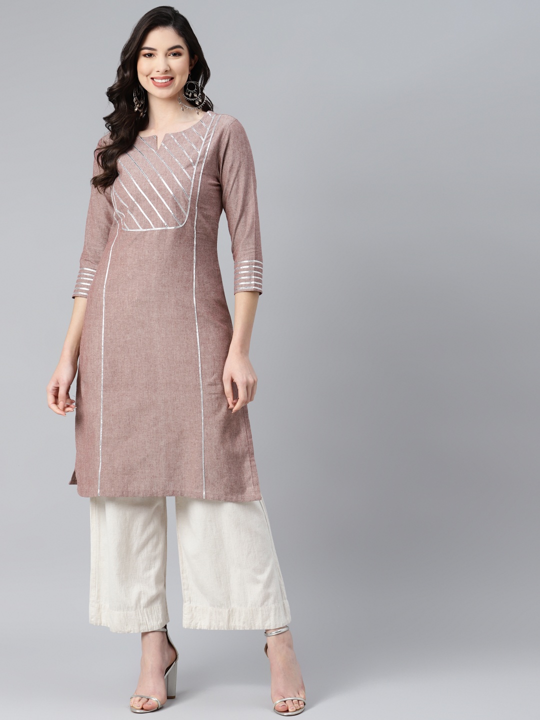 

MBE Women Maroon & Off-White Gotta Patti Pure Cotton Kurta