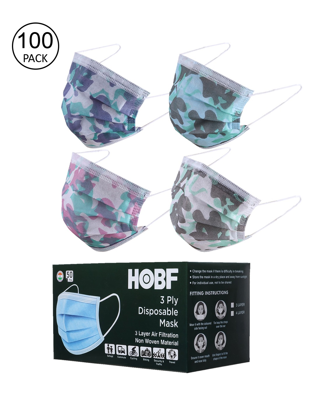 

Swiss Design Pack Of 100 Assorted 3 Ply Surgical Mask With Nose-Pin