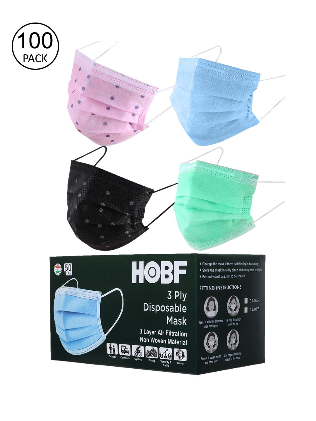 

Swiss Design Pack Of 100 Assorted 3-Ply Mask With Nose-Pin