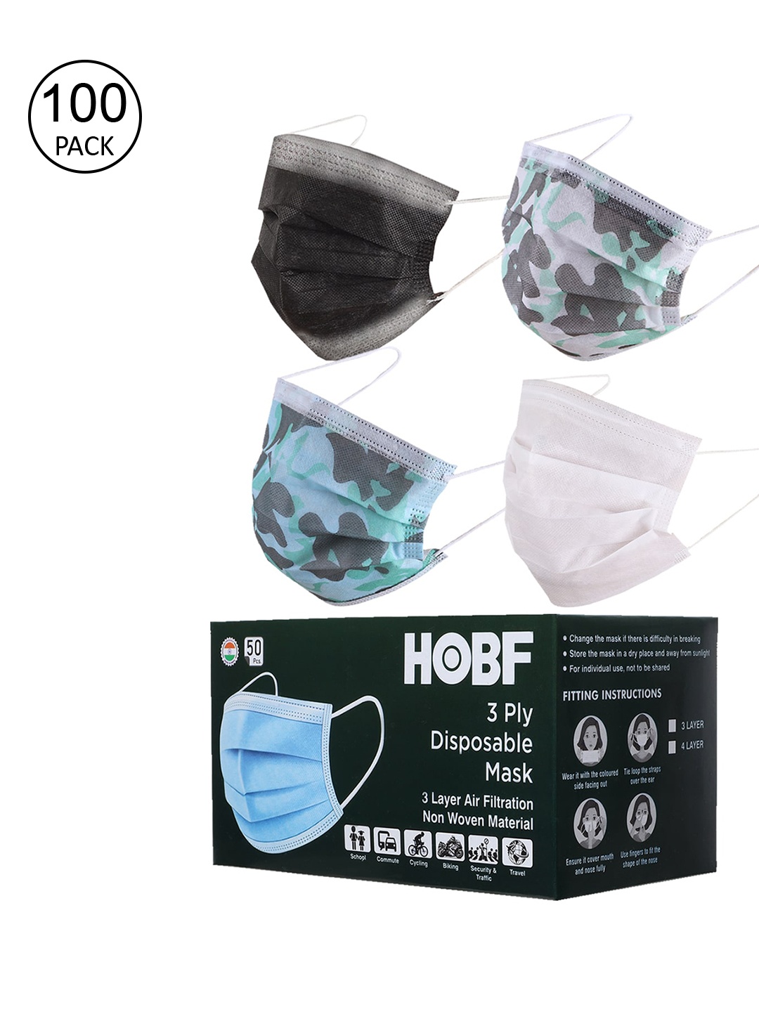 

Swiss Design Unisex Pack Of 100 Assorted 3Ply Anti-Pollution Face Masks