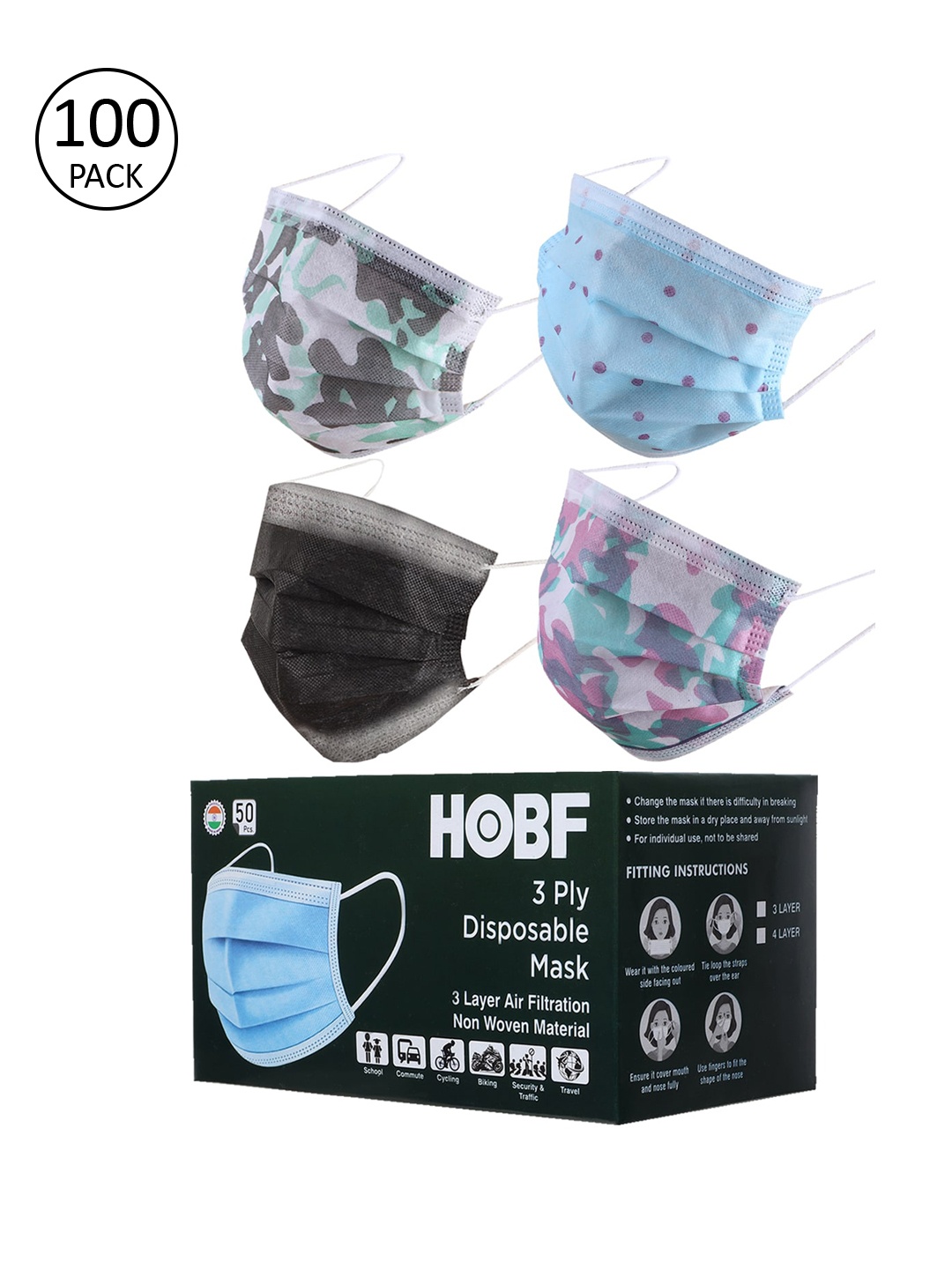 

Swiss Design Unisex Pack Of 100 Assorted 3-Layer Anti-Pollution Surgical Masks