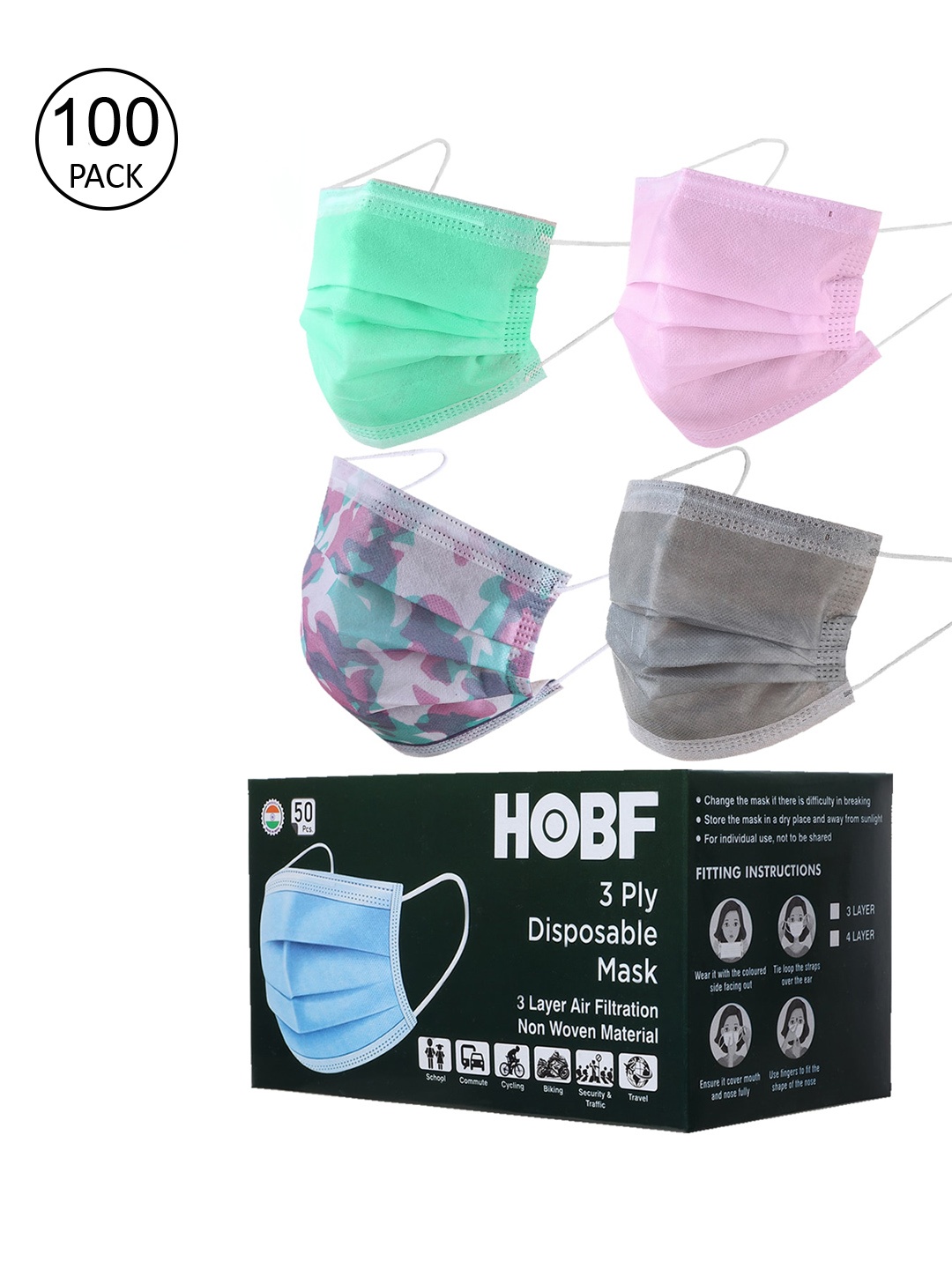 

Swiss Design Unisex Pack Of 100 Assorted 3-Layer Anti-Pollution Surgical Masks