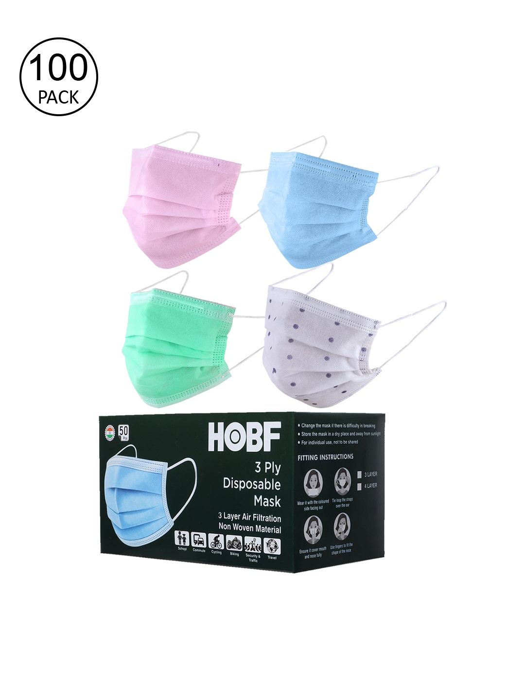 

Swiss Design Unisex Pack Of 100 Assorted 3-Layer Anti-Pollution Surgical Masks