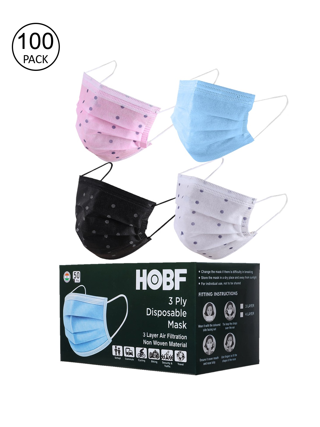 

Swiss Design Adults Pack Of 100 Assorted 3-Layer Anti-Pollution Surgical Masks