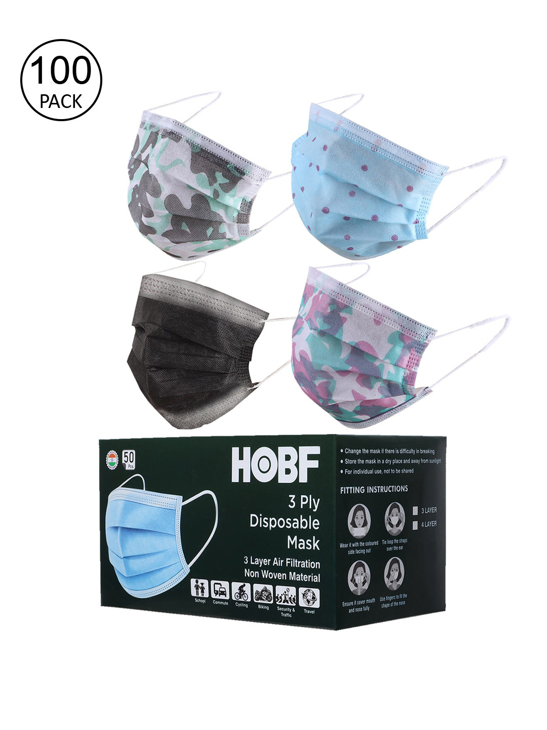 

Swiss Design Unisex Pack Of 100 Assorted 3-Layer Anti-Pollution Surgical Masks