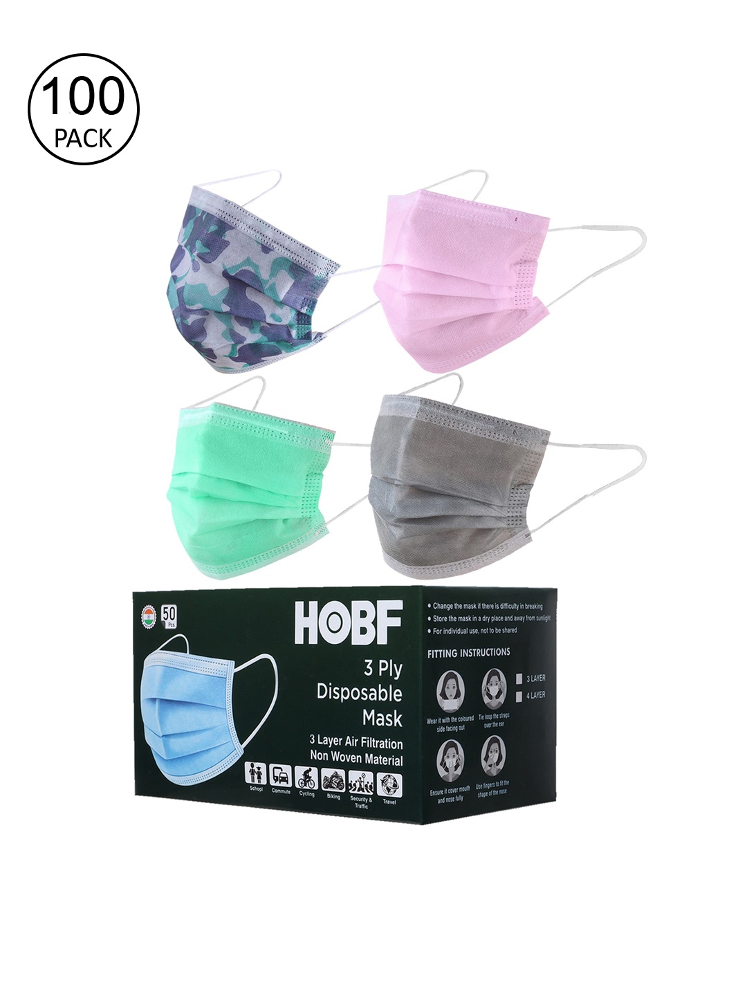 

Swiss Design Pack Of 100 Assorted 3-Layer Masks With Nose-Pin