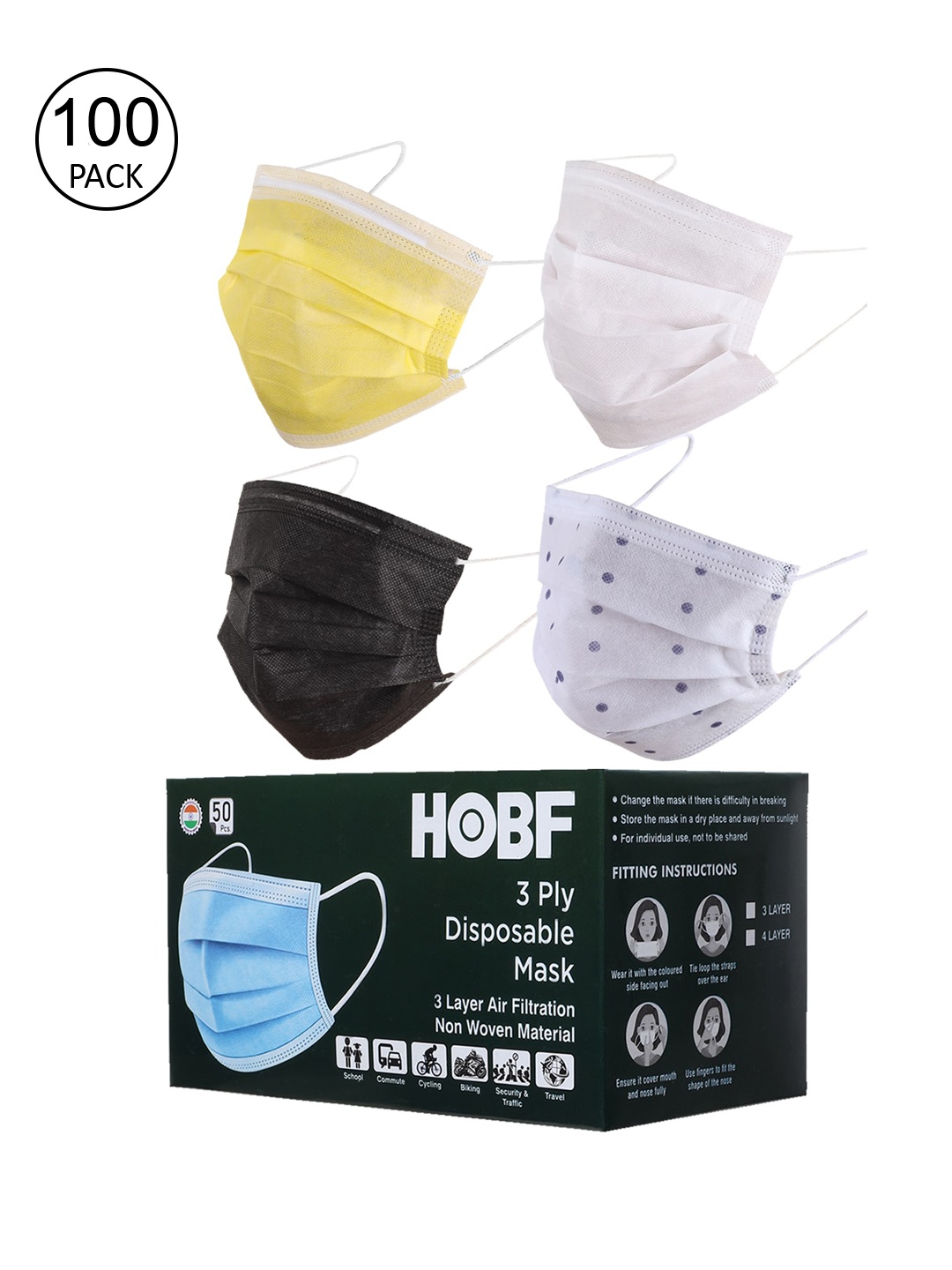 

Swiss Design Unisex Pack Of 100 Assorted 3-Layer Anti-Pollution Surgical Masks