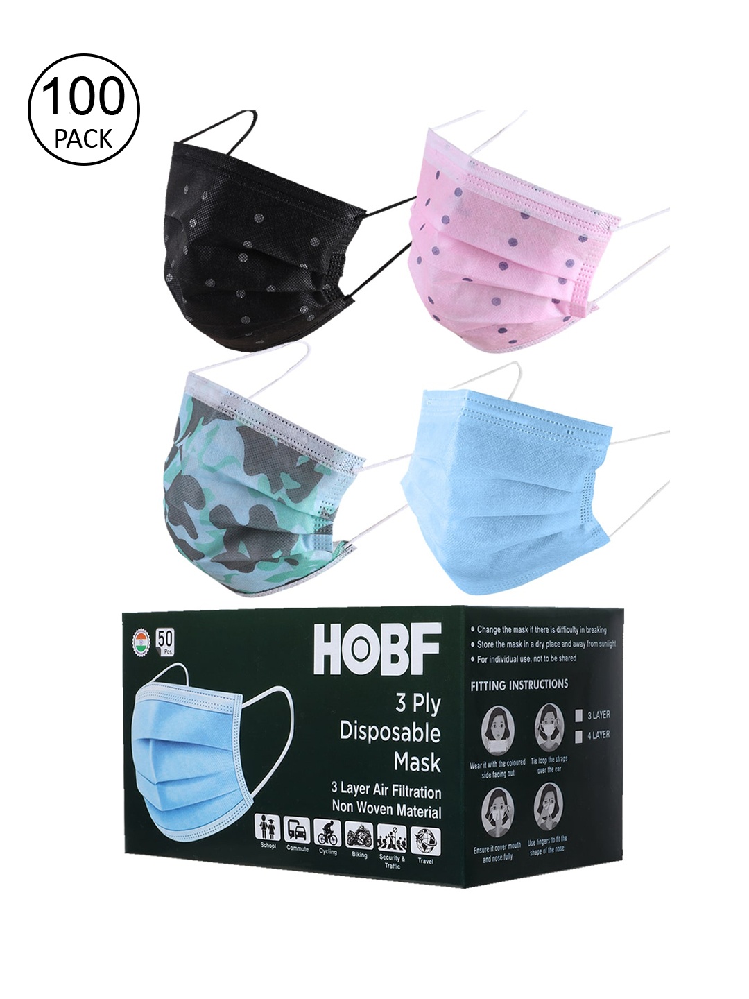 

Swiss Design Unisex Pack Of 100 3-Ply Assorted Disposable Masks
