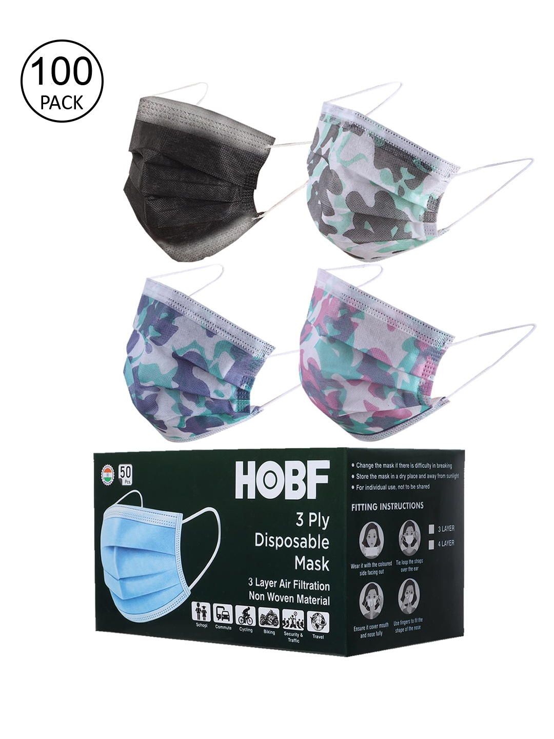 

Swiss Design Pack Of 100 3-Ply Printed Assorted Disposable Masks
