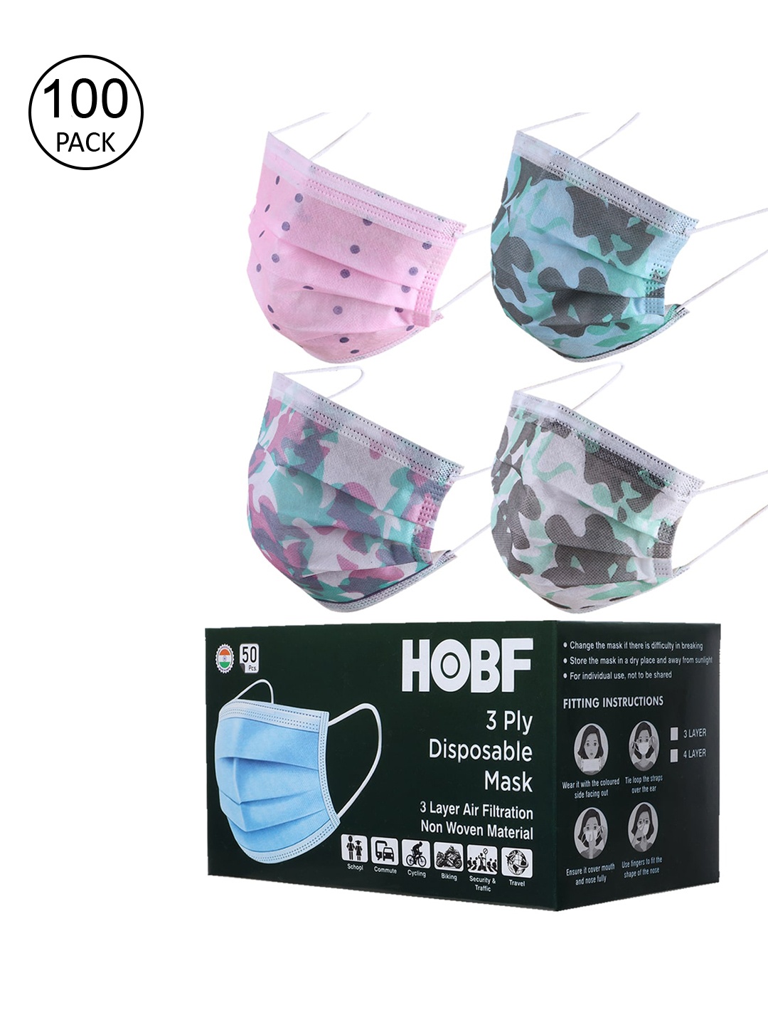 

Swiss Design Pack Of 100 Assorted 3-Ply Ultrasonic Disposable Outdoor Surgical Masks