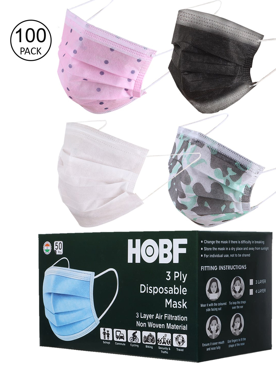 

Swiss Design Unisex Pack Of 100 3-Ply Printed Assorted Disposable Masks