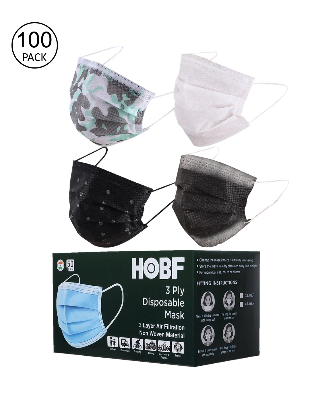

Swiss Design Pack Of 100 Assorted 3-Ply Surgical Masks