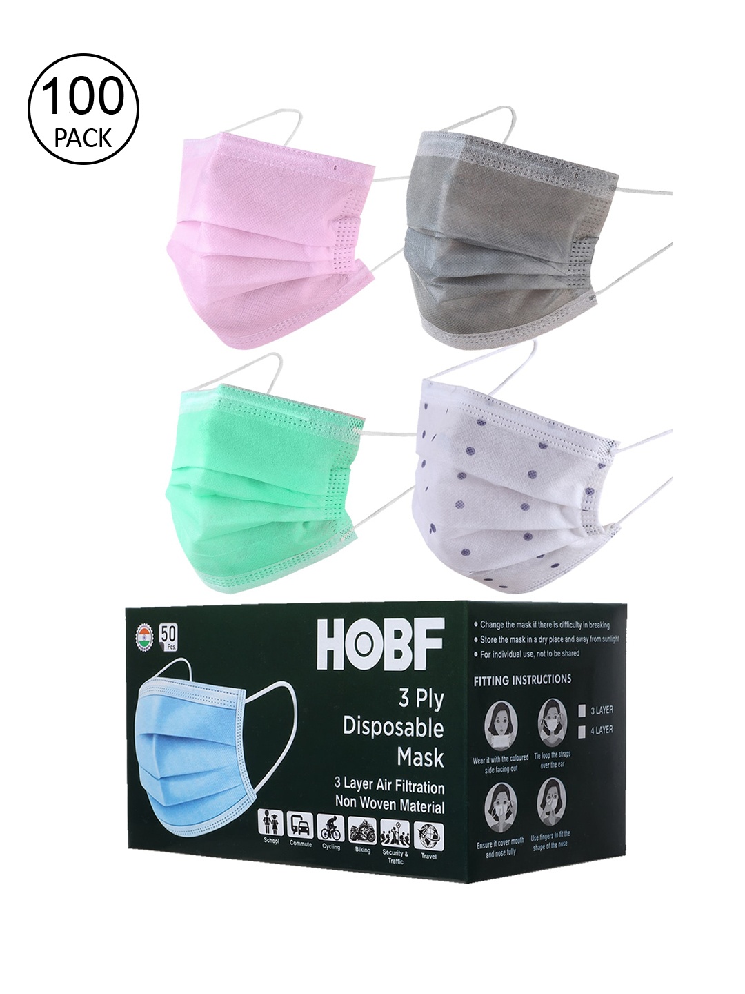 

Swiss Design Adults Pack Of 100 Assorted 3-Ply Anti-Pollution Ultrasonic Outdoor Masks