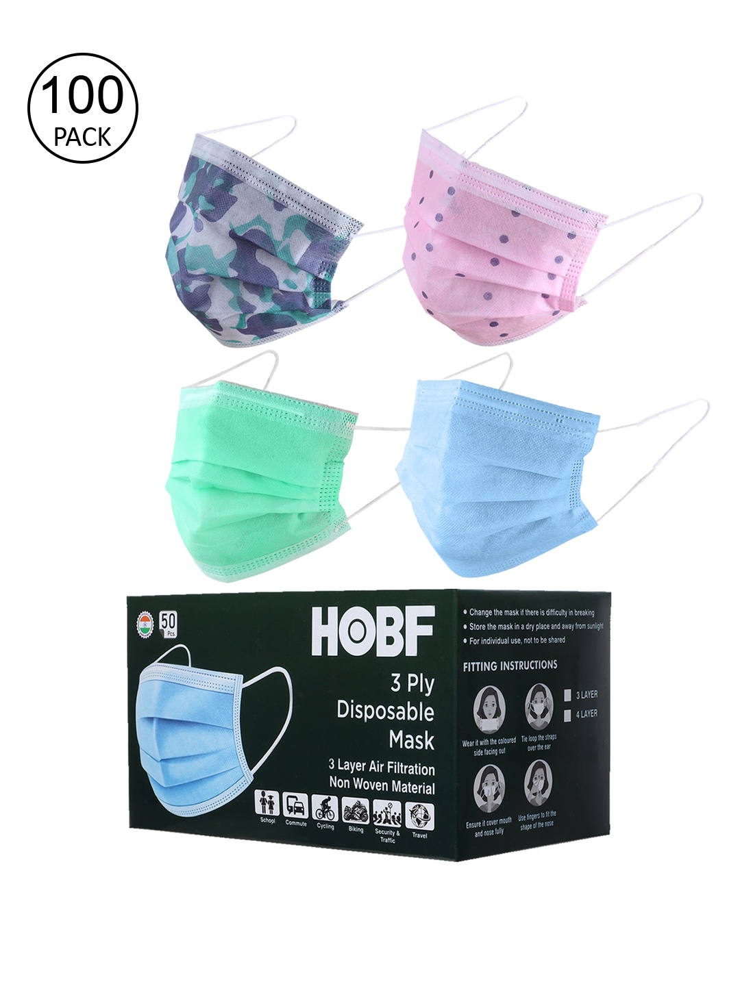 

Swiss Design Unisex Pack Of 100 Assorted 3-Layer Anti-Pollution Surgical Masks