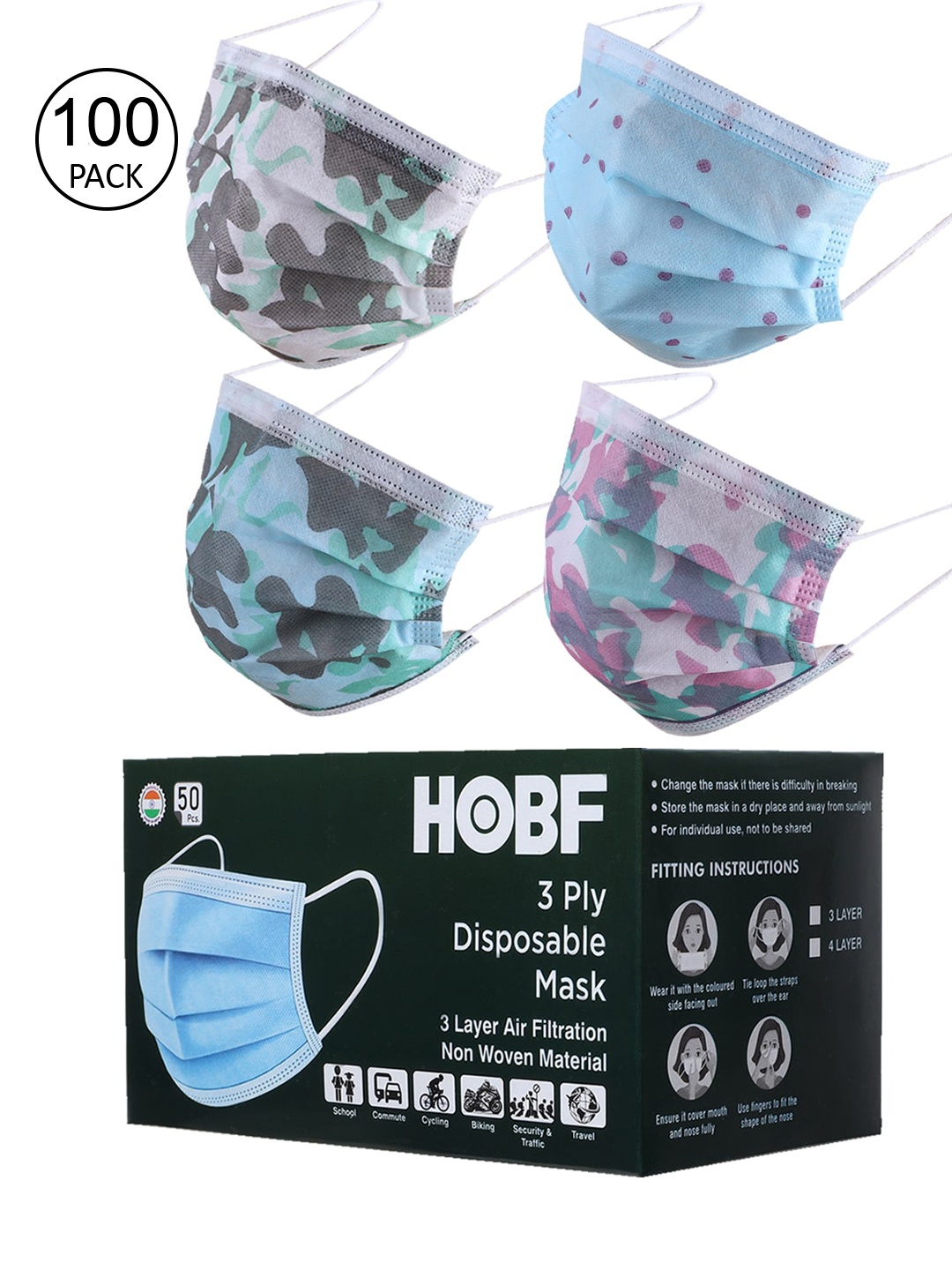 

Swiss Design Unisex Pack Of 100 Assorted 3-Layer Anti-Pollution Surgical Masks