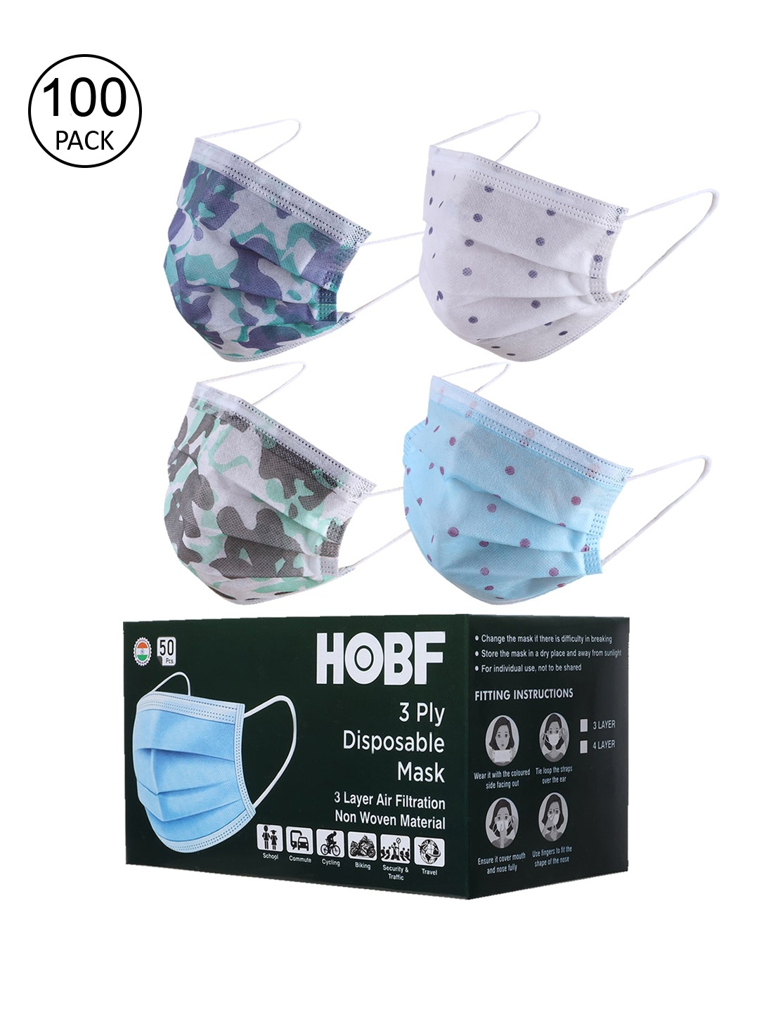 

Swiss Design Pack Of 100 Assorted 3-Ply Surgical Masks