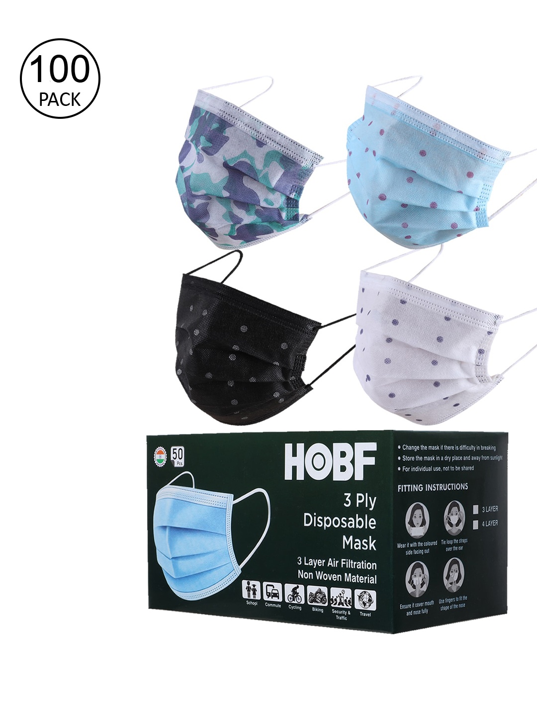 Swiss Design Pack Of 100 Assorted 3-Ply Anti-Pollution Ultrasonic Outdoor Masks