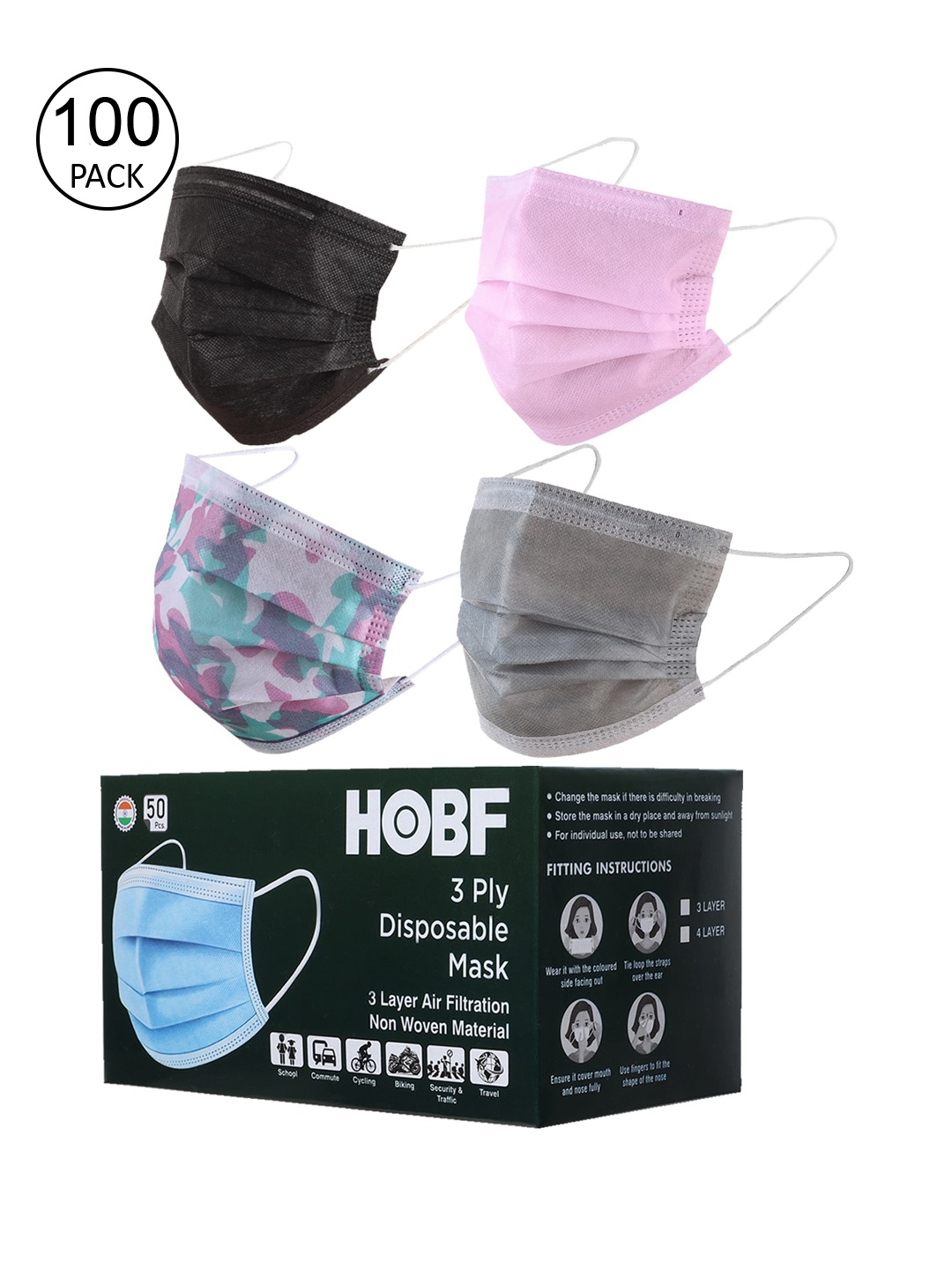 

Swiss Design Pack Of 100 Assorted 3-Ply Mask With Nose-Pin