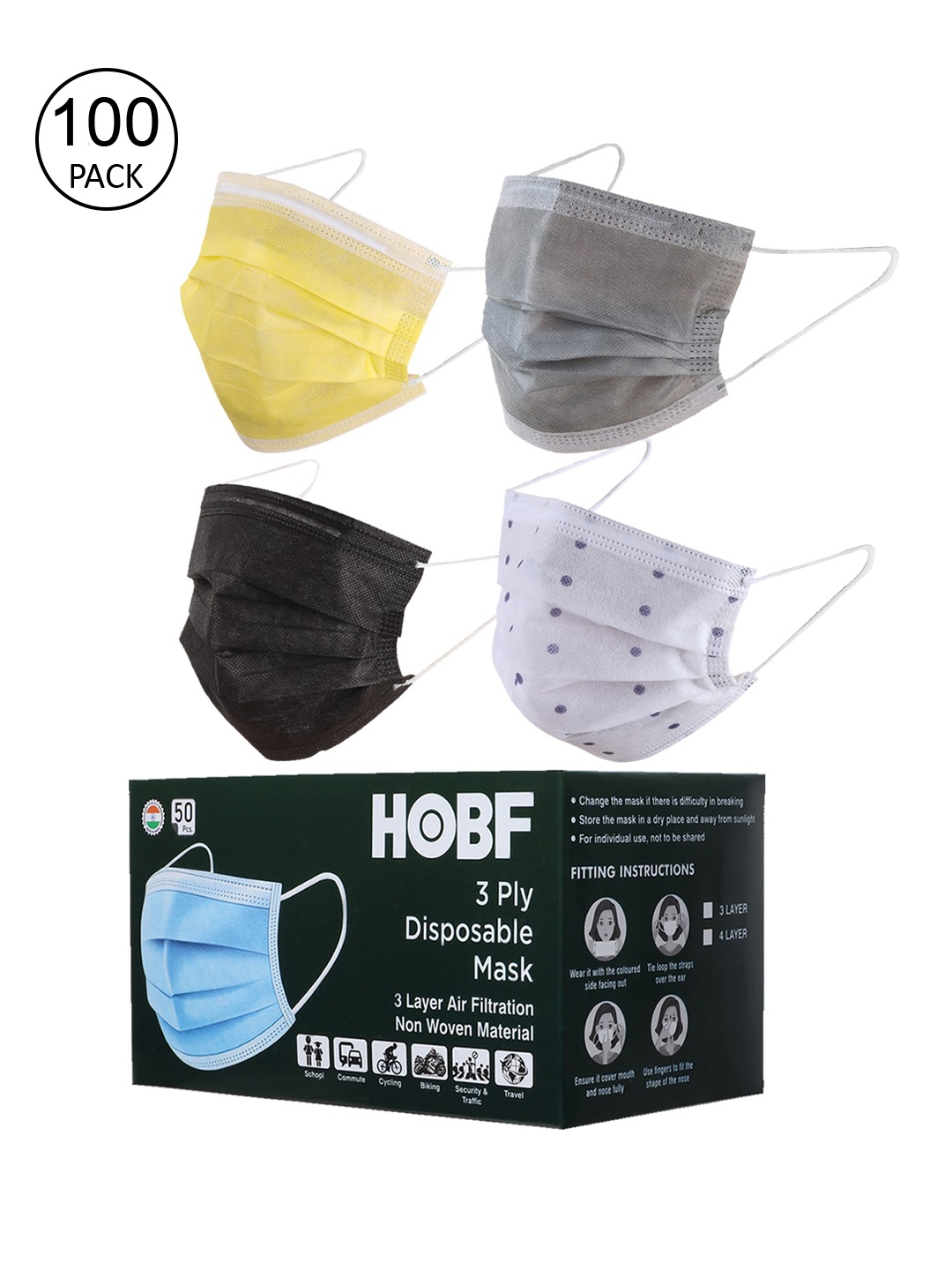 

Swiss Design Pack Of 100 Assorted 3-Ply Mask With Nose-Pin