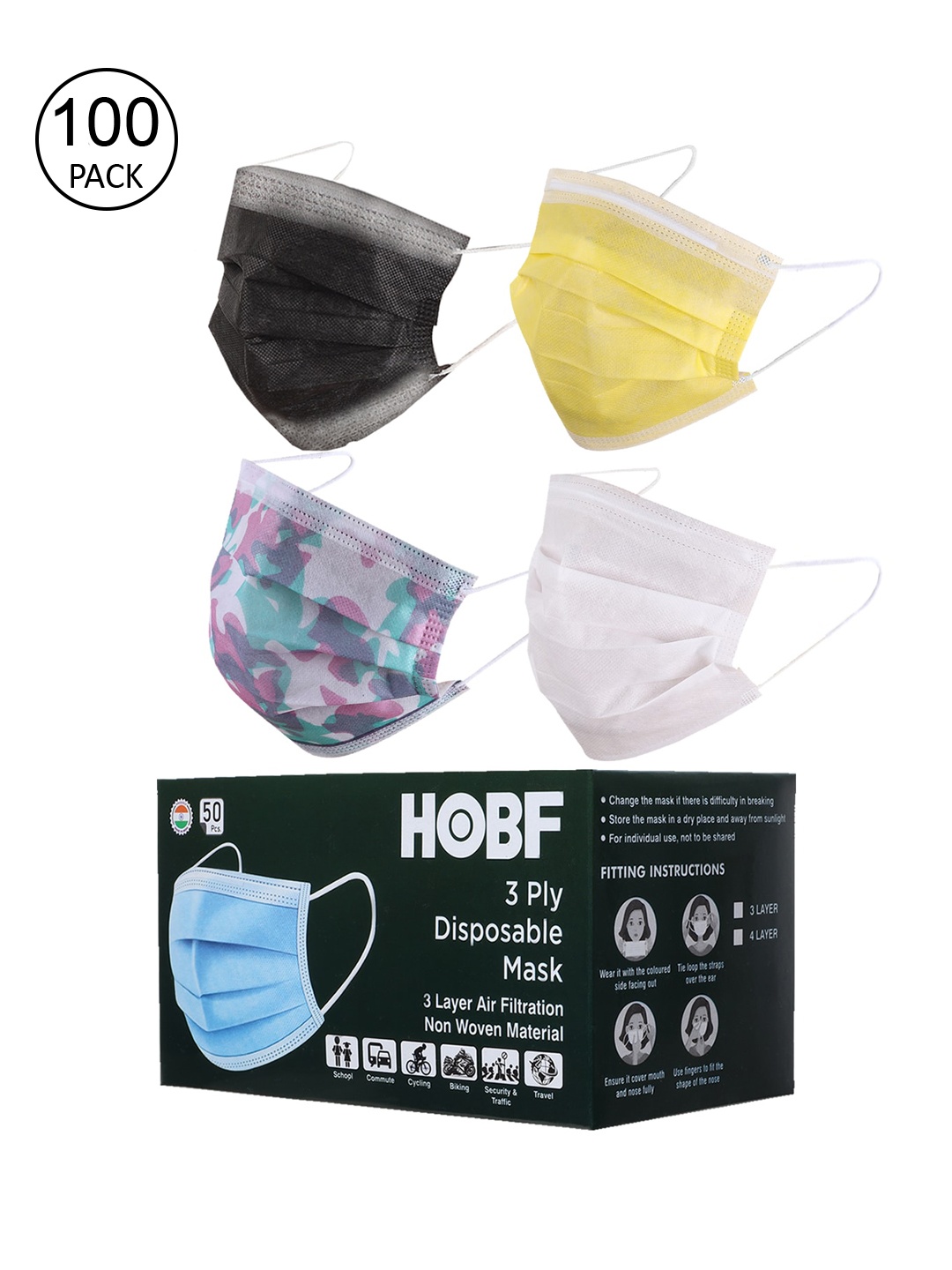

Swiss Design Pack Of 100 Assorted 3-Ply Anti-Pollution Ultrasonic Outdoor Masks