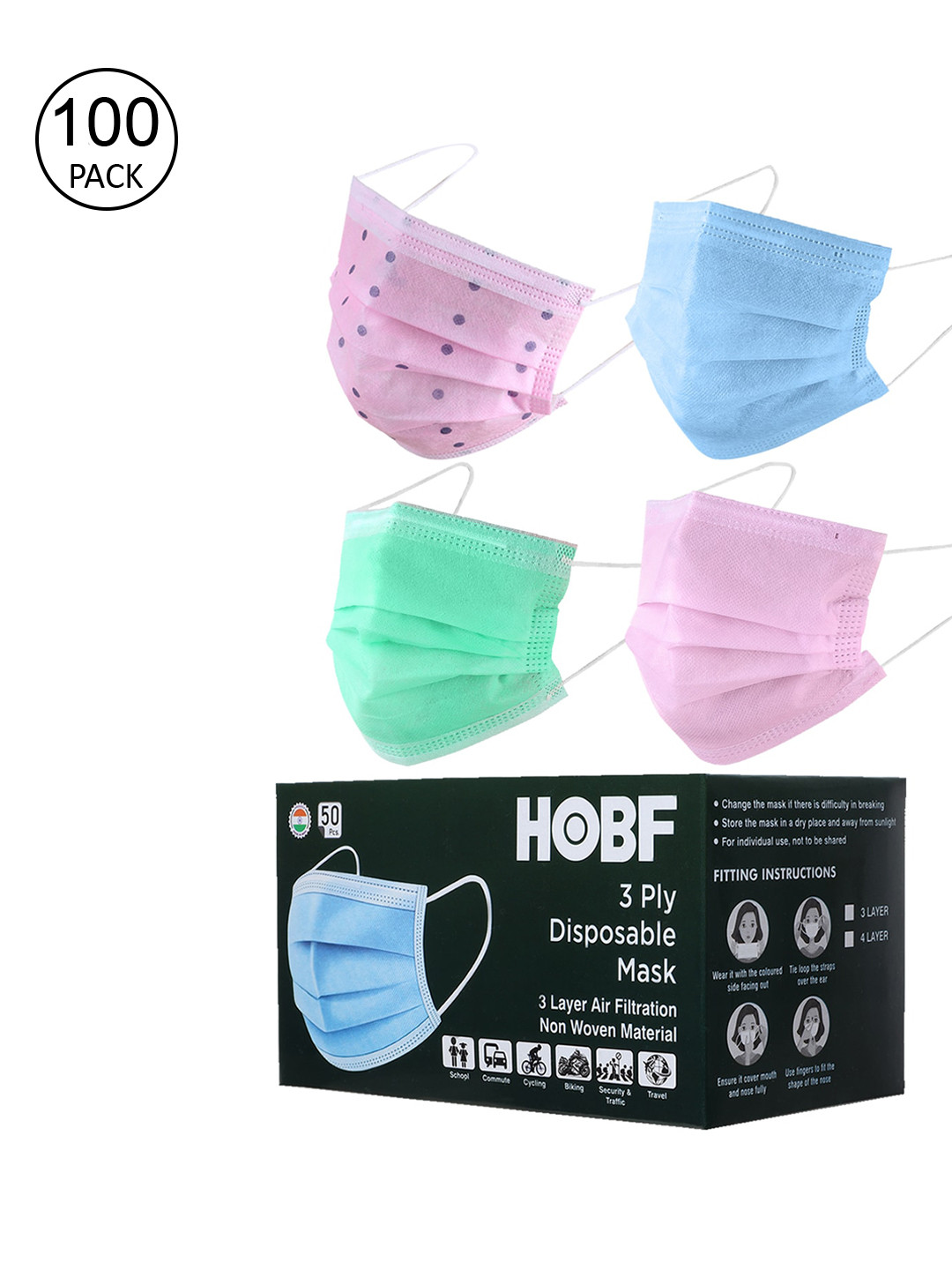 

Swiss Design Pack Of 100 Assorted 3-Ply Surgical Masks