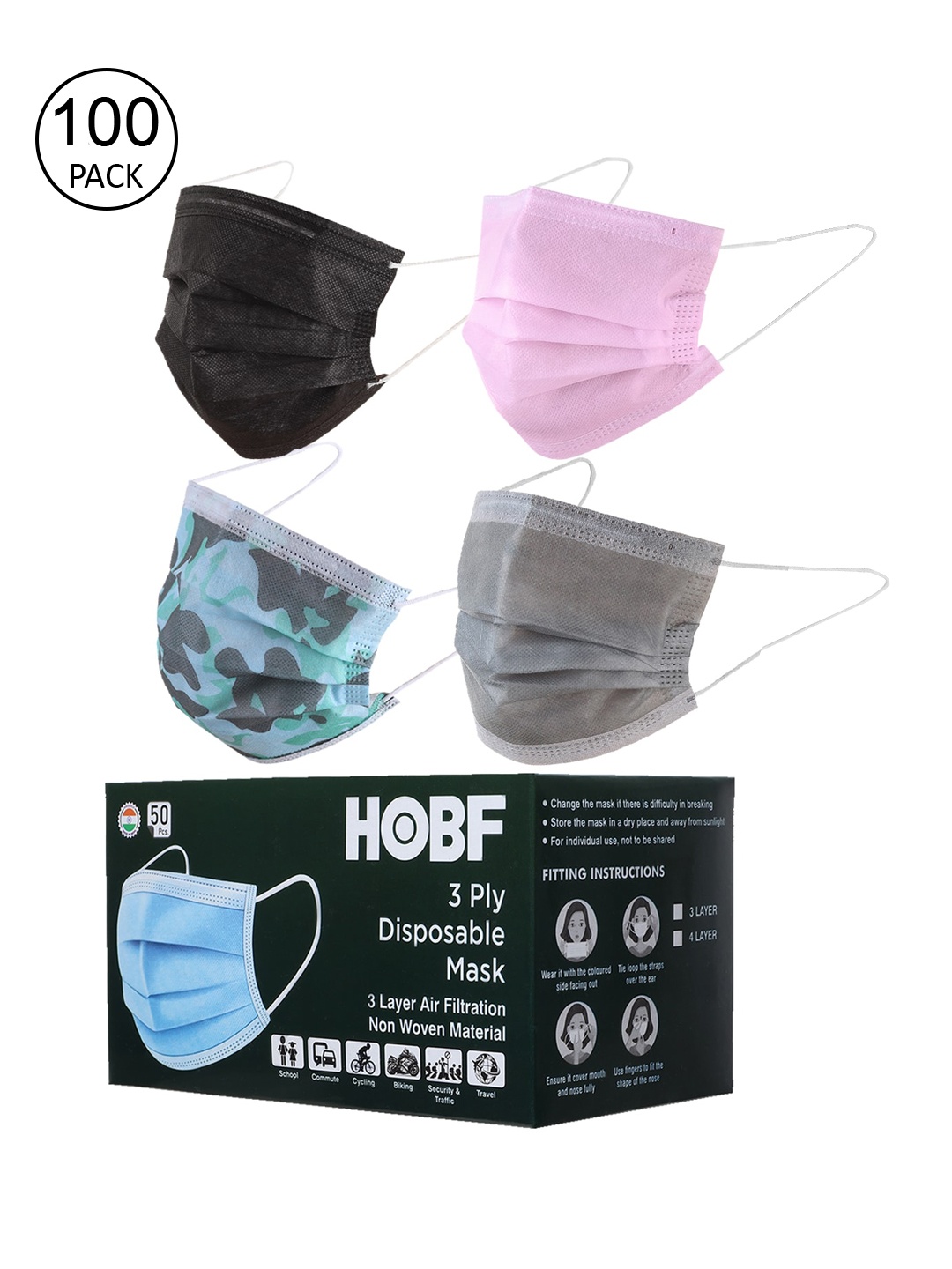 

Swiss Design Pack Of 100 Assorted 3-Ply Mask With Nose-Pin