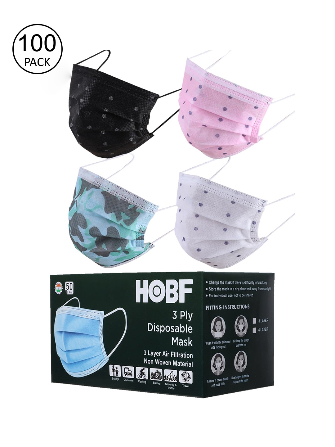 

Swiss Design Pack Of 100 Assorted 3-Ply Surgical Masks