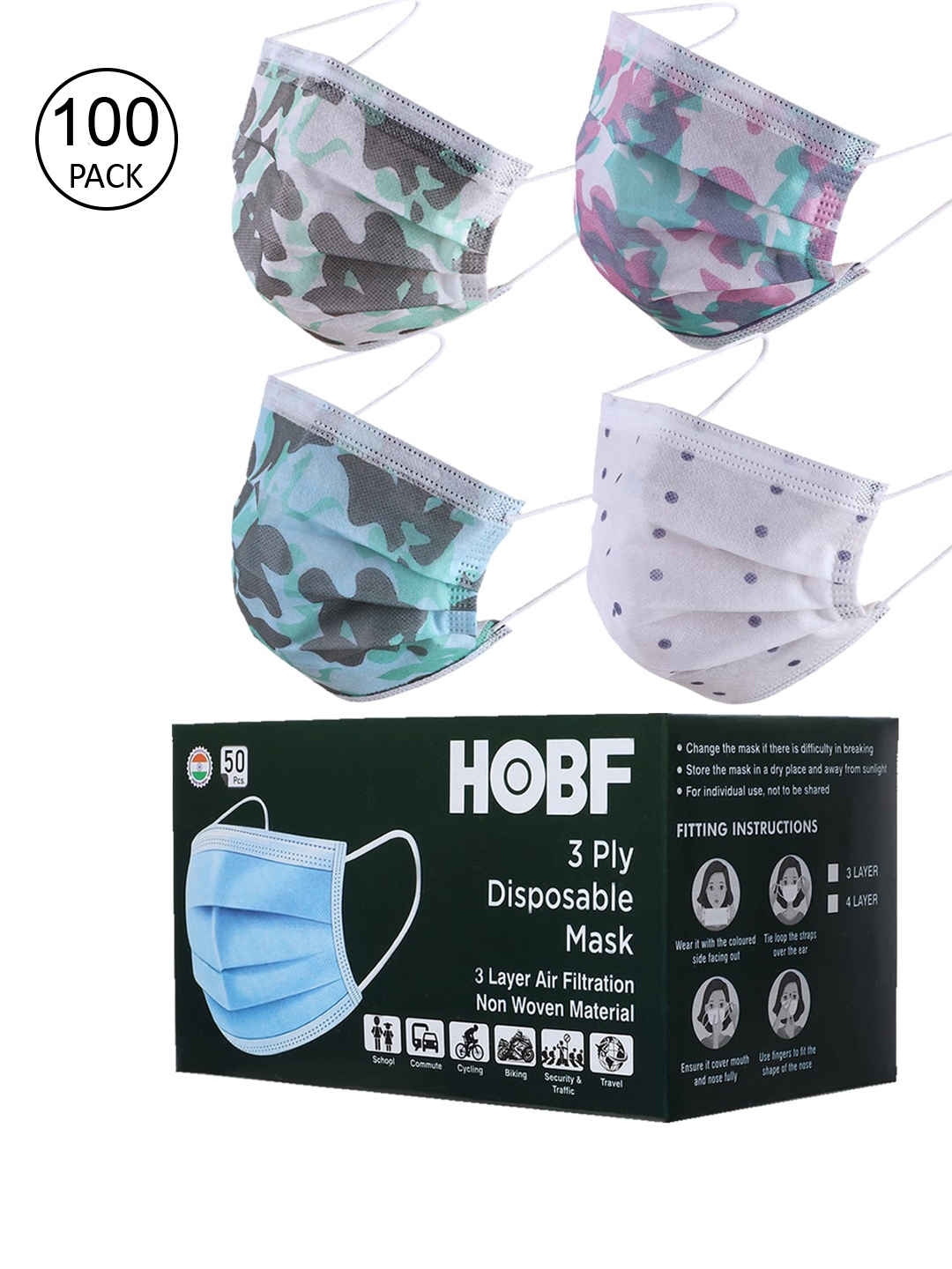 

Swiss Design Pack Of 100 Assorted 3-Ply Mask With Nose-Pin