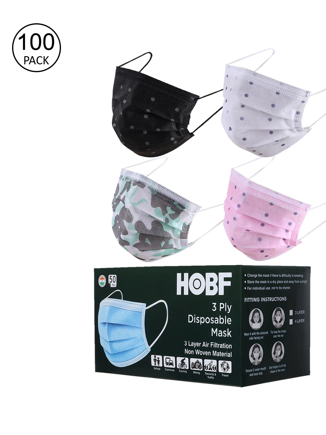 

Swiss Design Pack Of 100 Assorted 3-Ply Surgical Masks